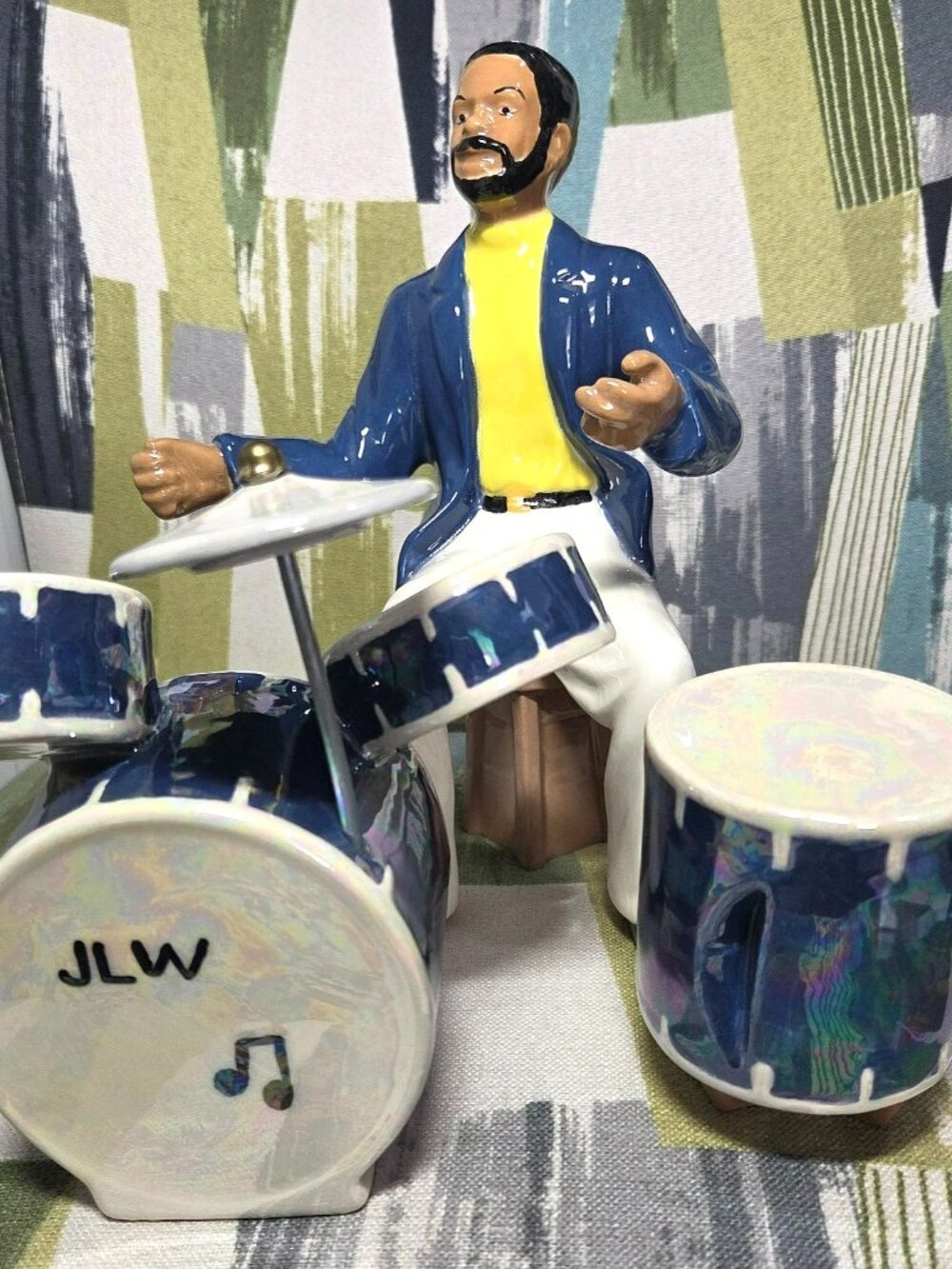Jazz Band #4 - African American Drummer And Drum Set Porcelain Figurines Signed